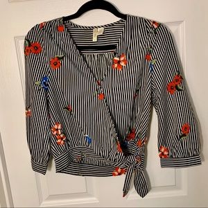 Summery Black and White Stripe Blouse Size S